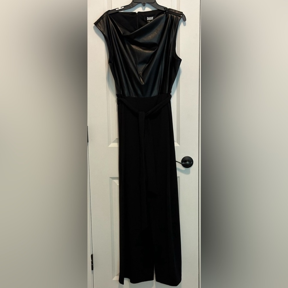 DKNY Mixed-Media Tie-Waist Jumpsuit - Picture 6 of 12